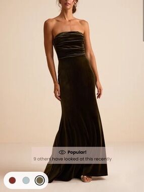 Lulus Maren Olive Velvet Strapless Mermaid Maxi Dress NWT